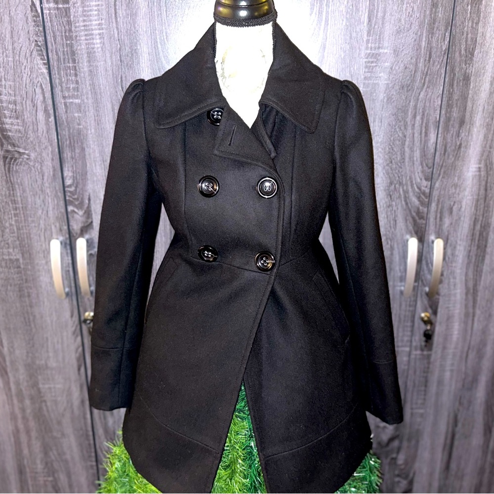 Wool Blend Double Breasted Pea Coat by Guess